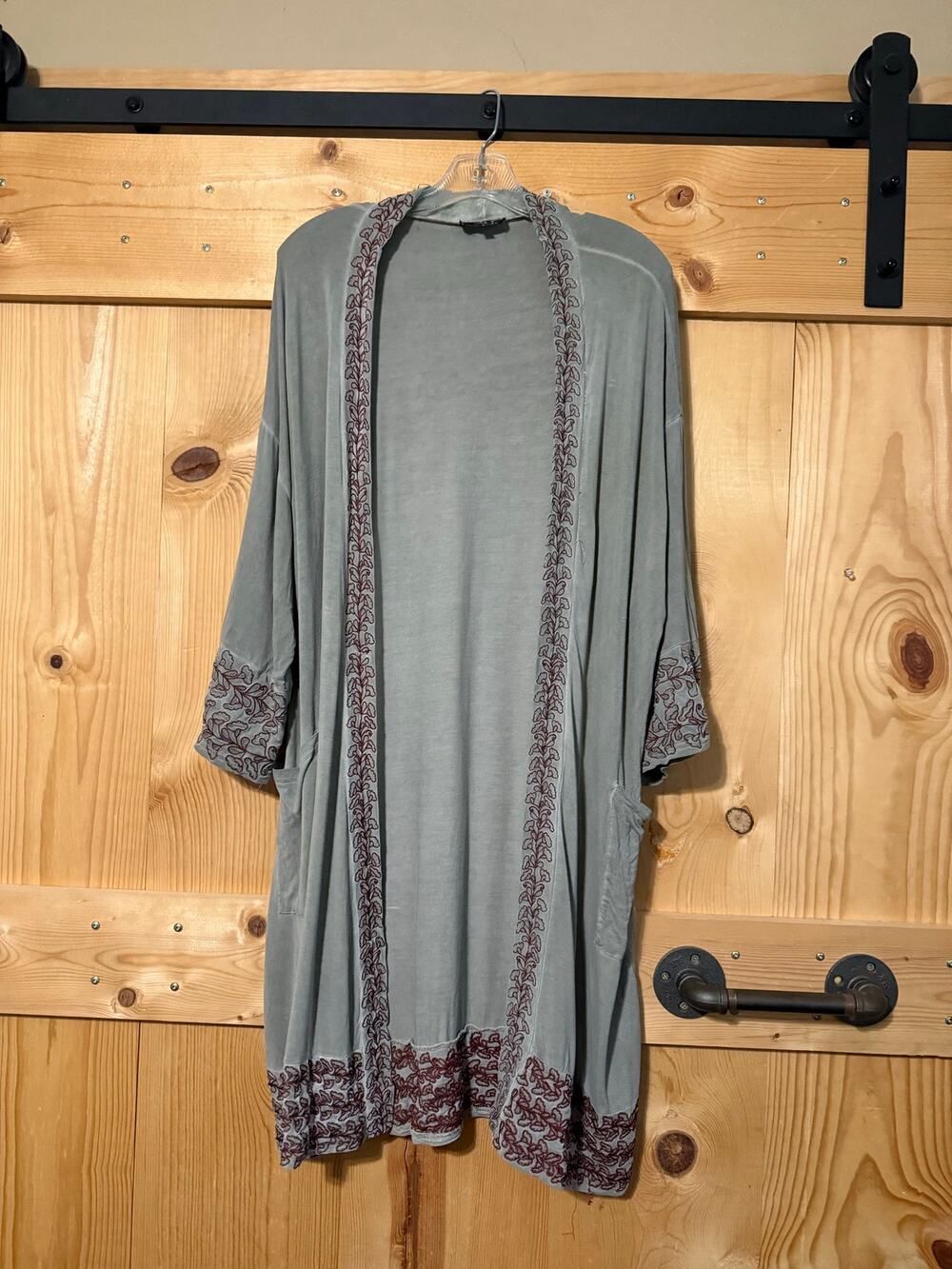 POL Anthropologie Cardigan Size L Long Boho Duster Embroidered